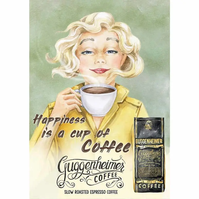 Vintage Kaffee Poster Happiness is a Cup of Coffee 50x70cm